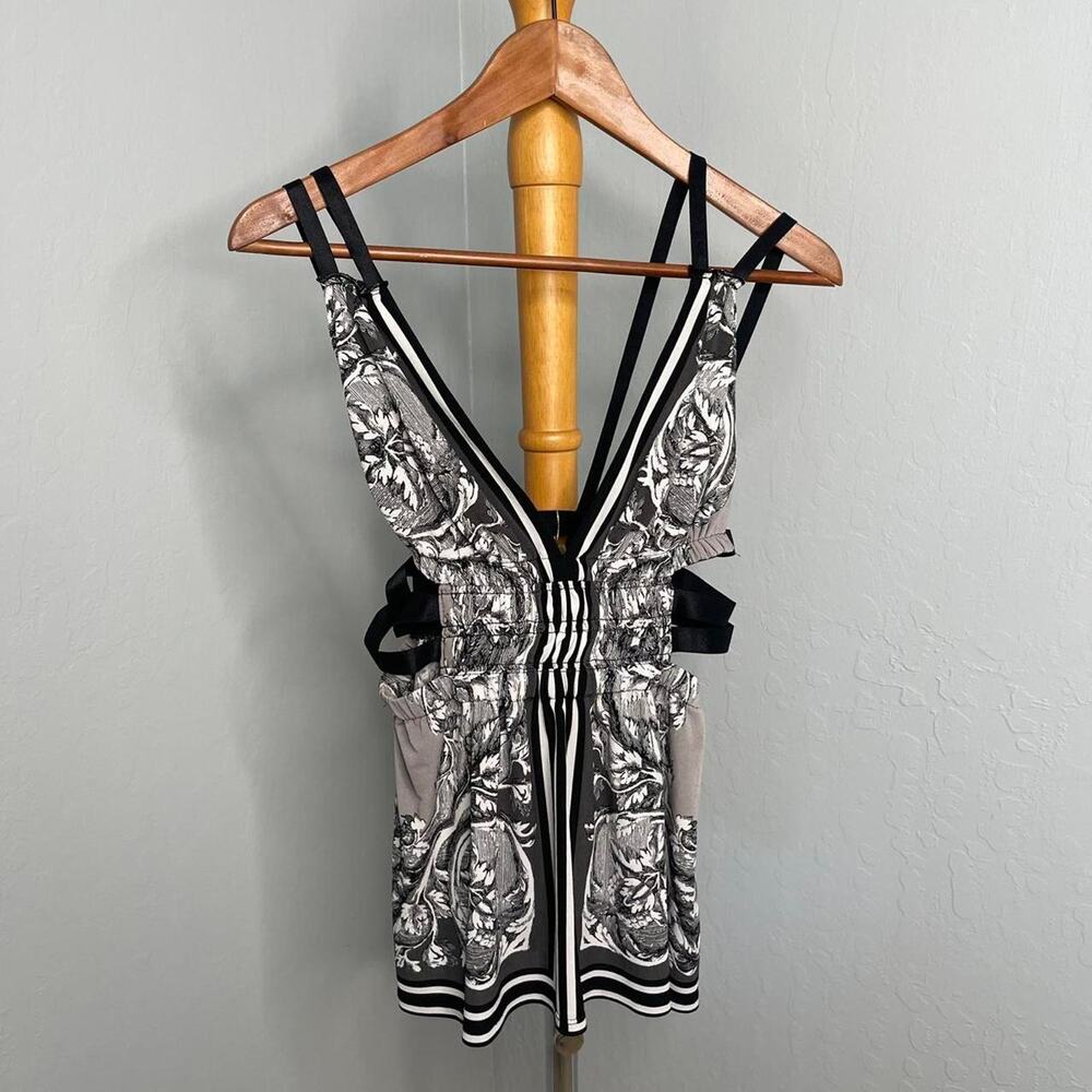 Y2K Black & Grey Baroque Stripy festival Top XS